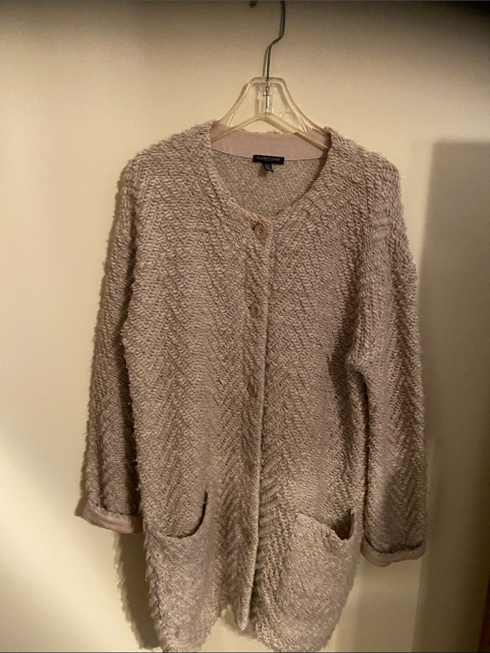 Eileen Fisher Taupe Cozy Textured Button Cardigan